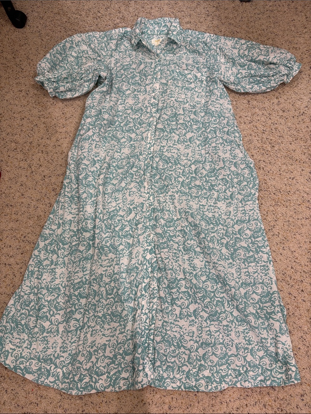 Anthropologie Maeve Teal and White Floral Maxi Button-Front Dress